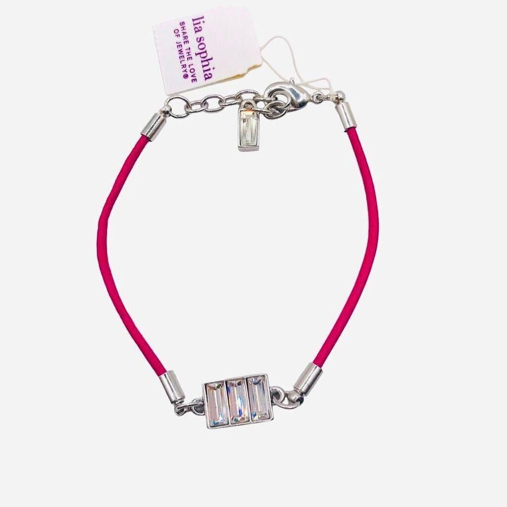 Retro Lia Sophia "Strawberry Parfait" Pink Cord Clear Crystal Tennis Bracelet